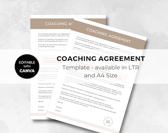 Coaching Contract Template | Instant Download | Coaching Service Agreement | Editable | Canva Template | Sleep Consultant | Doula | SS002