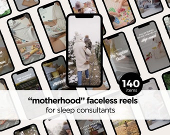 140 Faceless Motherhood Reels, Mompreneur Reel Videos, Sleep Consultant, Social Media, Instagram Reels Pack, Edit in Canva, Instant Download