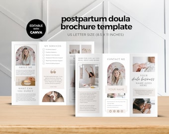 Postpartum Doula Brochure Template, Two Sided Trifold Pamphlet, Doula Marketing, Editable Canva Template, Doula Printable Flyer, Download
