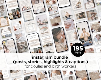 Doula Social Media Templates, Instagram Bundle, Doula Canva Templates, Neutral, Instagram Highlights, Birth Doula Instagram Templates