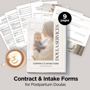 Postpartum Doula Contract & Intake Forms, Doula Service Agreement, New Client Onboarding, Doula Intake Questionnaire, Editable in Canva