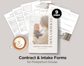 Postpartum Doula Contract & Intake Forms, Doula Service Agreement, New Client Onboarding, Doula Intake Questionnaire, Editable in Canva