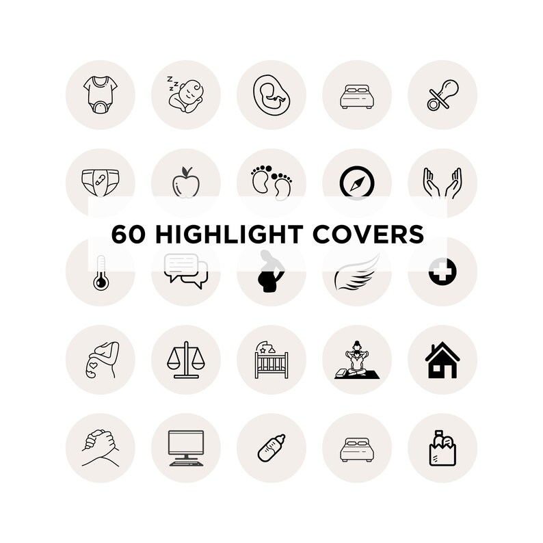 Image of Instagram Highlight Covers included in Postpartum Doula Social Media Pack.