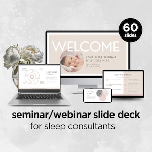 Presentazione di un consulente del sonno, corso sul sonno del neonato, modello di webinar, seminario di coach del sonno, educazione al sonno infantile, modificabile in Canva