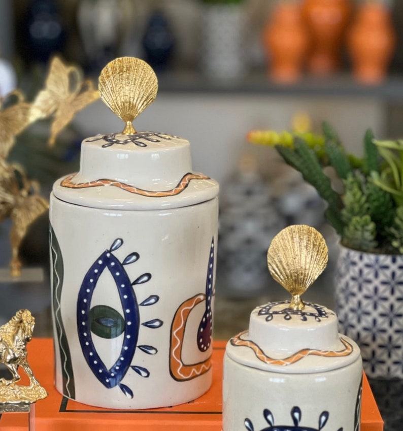 Ginger Jar Set of 2, Ceramic Jar, Jar With Lid, Red Ginger Jar, Olive ...