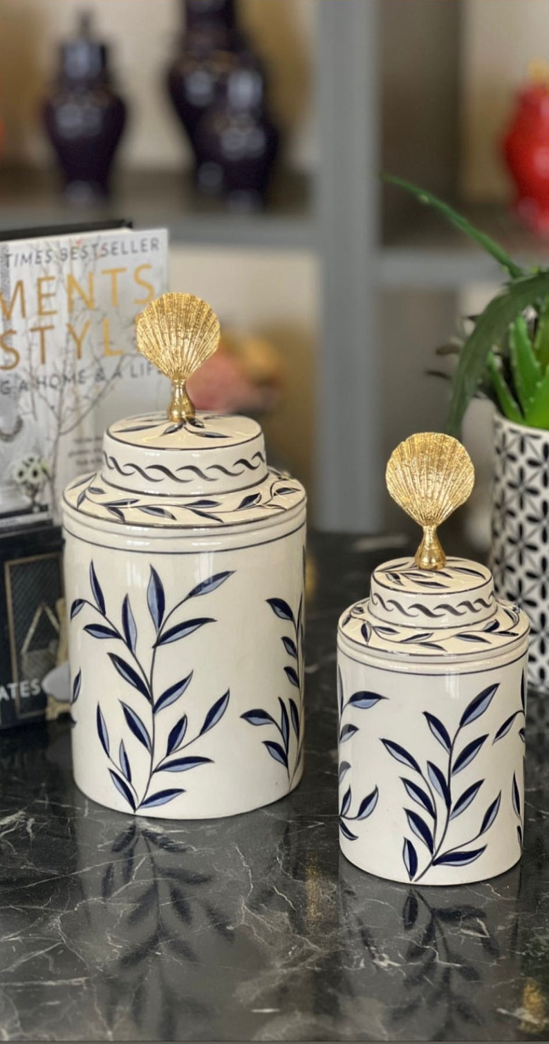 Ginger Jar Set of 2, Ceramic Jar, Jar With Lid, Red Ginger Jar, Olive ...