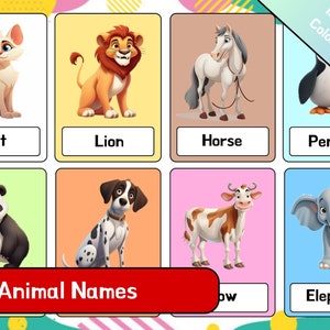 Montessori Animal Names Cards - 32 Printable Flashcards, Digital Download, Kids Educational Activity, Editable + 2 Free Coloring Pages!