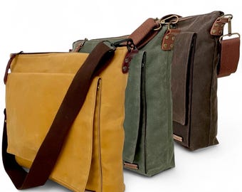Handmade Waxed Canvas Crossbody Bag, Water Resistant Travel Purse, Casual Shoulder Bag, Durable Everyday Bag