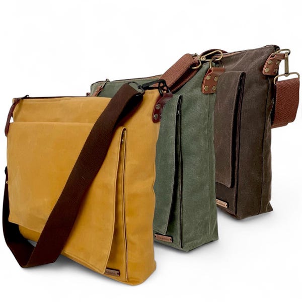 Handmade Waxed Canvas Crossbody Bag, Water Resistant Travel Purse, Casual Shoulder Bag, Durable Everyday Bag