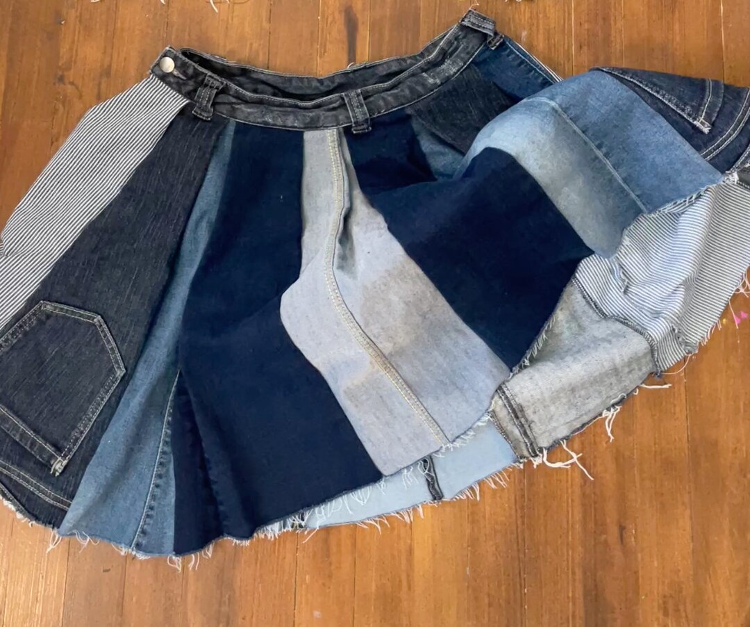 6 Denims Skirt Vertical Stripes Etsy