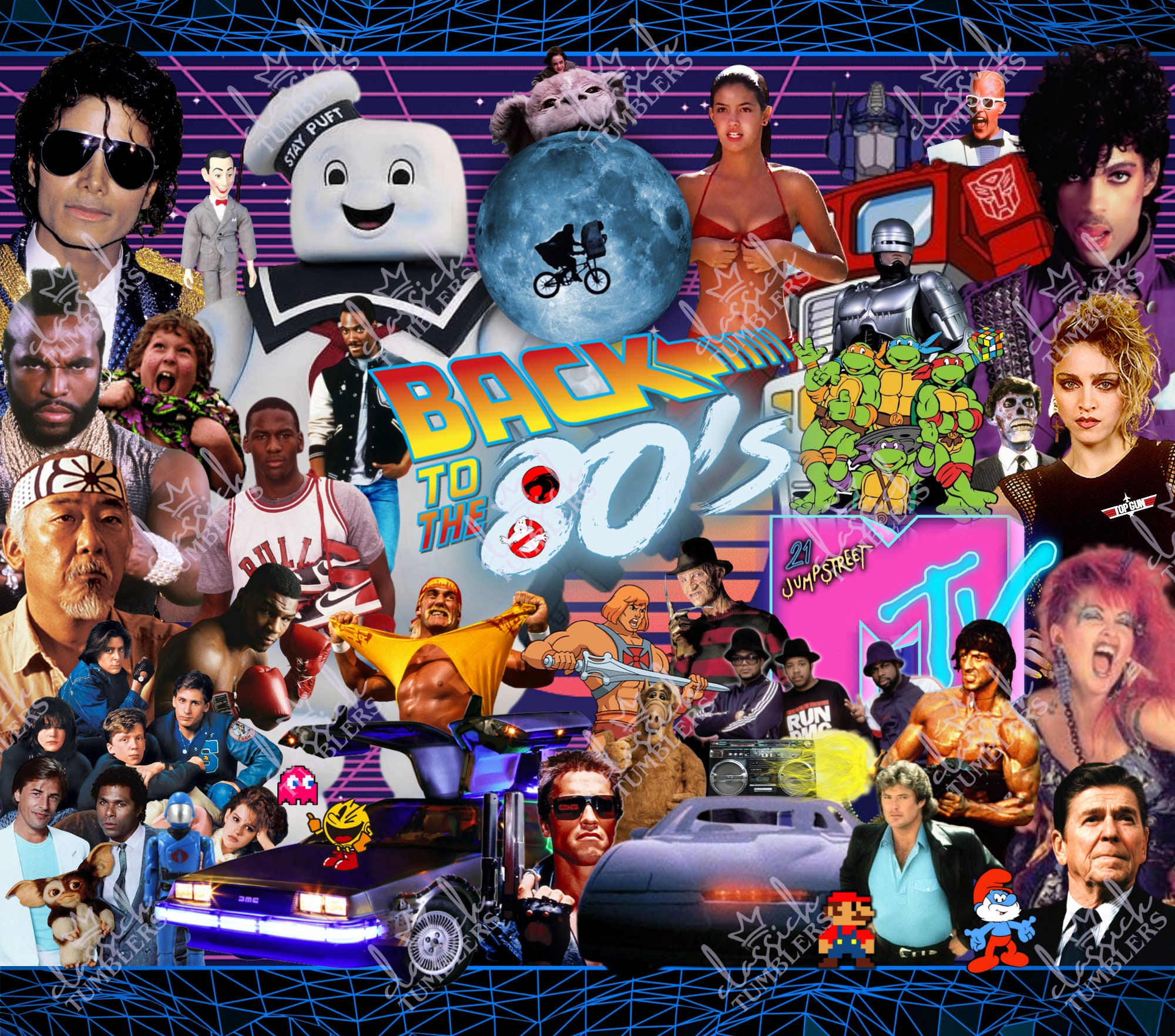 Retro Back To The 80s Pop Culture 20oz Skinny Tumbler Sublimation Wrap retro-back-to-the-80s-pop-culture-20oz-skinny-tumbler-sublimation-wrap