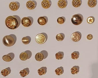 Lot 33 Vintage Gold Tone High End Designer Buttons Assorted Round (EX-NM)