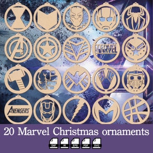 Enfeites de Natal da Marvel, Arquivos cortados a laser, 20 silhuetas relacionadas à Marvel como enfeites de Natal