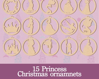 Princesses Christmas ornaments, Laser cut files, Princesses related silhouettes as christmas ornaments