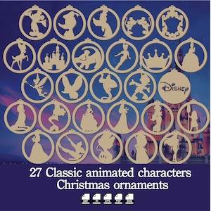 Animated Characters Christmas ornaments, Laser cut files, 27 Classic Animated characters silhouettes as christmas ornaments