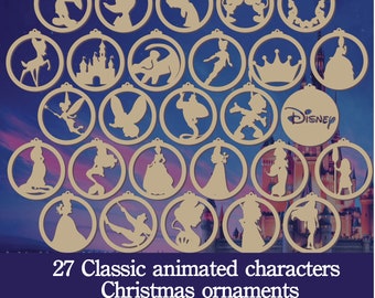 Animated Characters Christmas ornaments, Laser cut files, 27 Classic Animated characters silhouettes as christmas ornaments