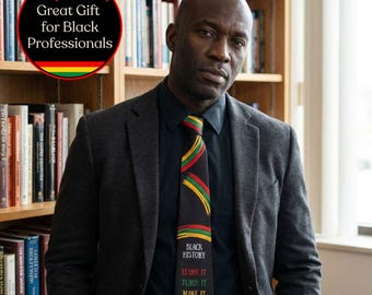Black History Tie, Gift for African American, Afrocentric Professional Suit Accessory, Melanin Gear