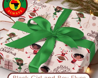 Black Pride Christmas Wrapping Paper, African American Elves, Black Girl Elf, Melanin Gift Wrap, Afrocentric Holiday