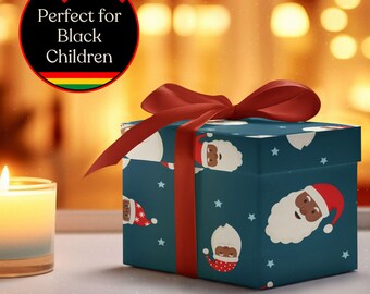 Black Santa Wrapping Paper, African American Christmas Pattern, Gift Wrap for Black Children, Melanin Holiday Gift, Afrocentric Celebration