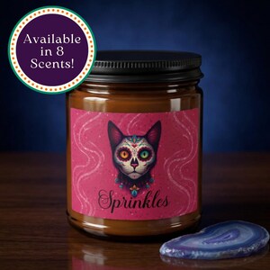 Dia de los Muertos Altar Accessory, Custom Pet Loss Candle, Animal Grief Gift, Cat or Dog Graphic, Ofrenda Para Mascota, Remembrance Item