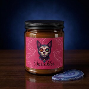 Dia de los Muertos Altar Accessory, Custom Pet Loss Candle, Animal Grief Gift, Cat or Dog Graphic, Ofrenda Para Mascota, Remembrance Item