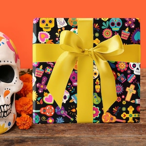 Dia de los Muertos inpakpapier, accessoire Mexicaanse cultuur, kleurrijke afbeelding suikerschedel, cadeau voor Mexicaan, verjaardag en kerstvoorraad