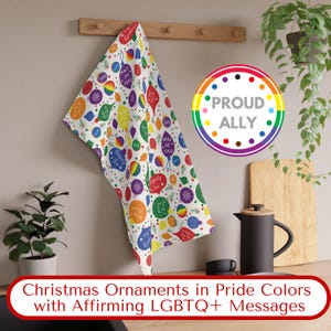 LGBTQ+ Christmas Tea Towel, LGBTQ Christmas Kitchen, Inclusive Holiday, Gay Home Decor, Pride Flag Colors, Lesbian Gift, Progressive Gift