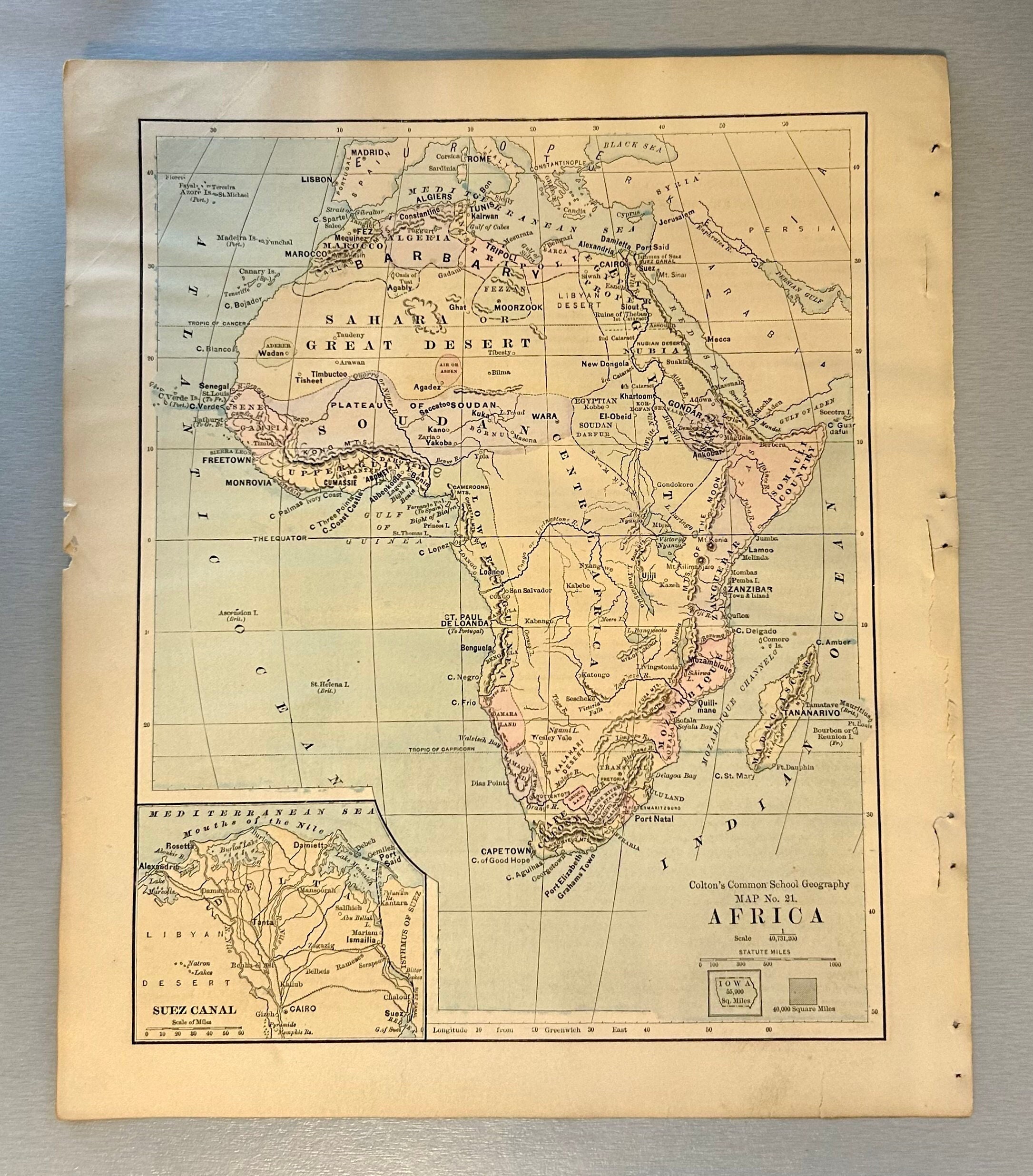 Africa - Rare ORIGINAL Print From - Colton, George Woolworth. 