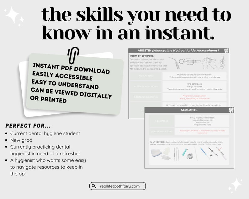 Skill Sheets for the Dental Hygienist digital Download Dental Hygienist
