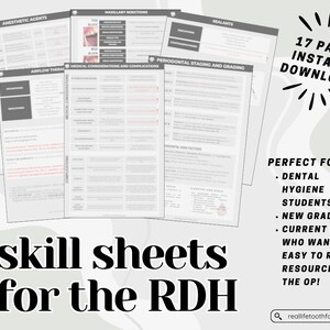 Skill Sheets for the Dental Hygienist *Digital Download* | Dental Hygienist Cheat Sheets, Dental Hygiene References, Clinical Resources