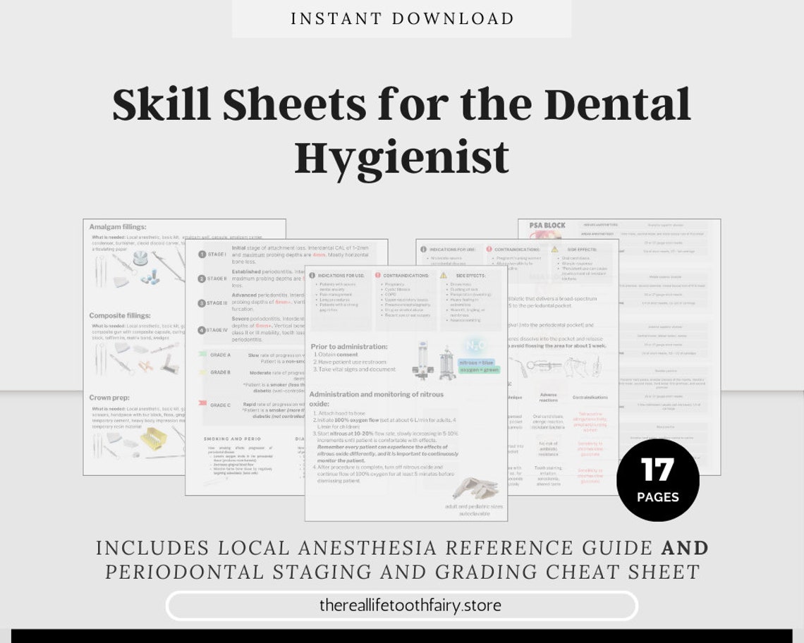 Skill Sheets for the Dental Hygienist digital Download Dental Hygienist