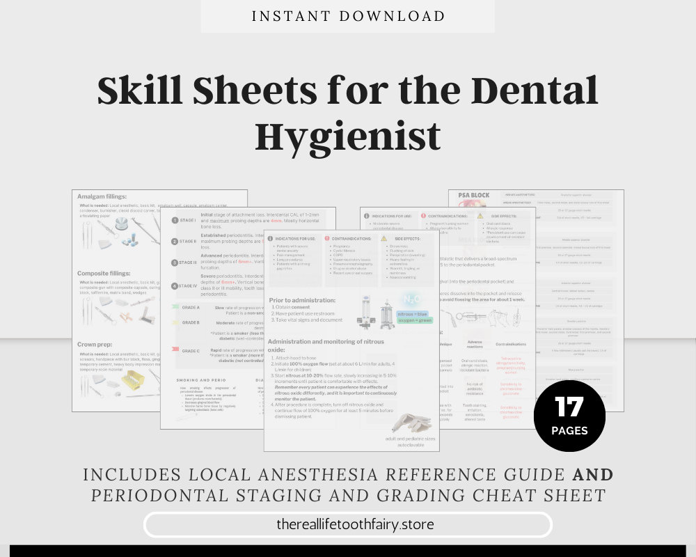 Skill Sheets for the Dental Hygienist digital Download Dental Hygienist