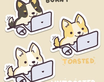 Cute Corgi Dog on a Computer Sticker Pack ~ Glossy Vinyl Waterproof Cute & Funny Meme Pet Stickers for Water-Bottles, Laptops, Gifts, etc.