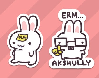 Cute Bunny Nerd and Dumb Bunny Stickers ~ Glossy Vinyl Waterproof Funny Emoji Rabbit Meme Stickers for Water Bottles, Laptops, Gifts etc.