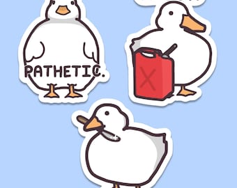 Cute Chaotic Duck Goose Stickers ~ Duck With Knife Committing Arson | Laptop Sticker Water Bottle Sticker Meme Sticker Funny Violent Gifts