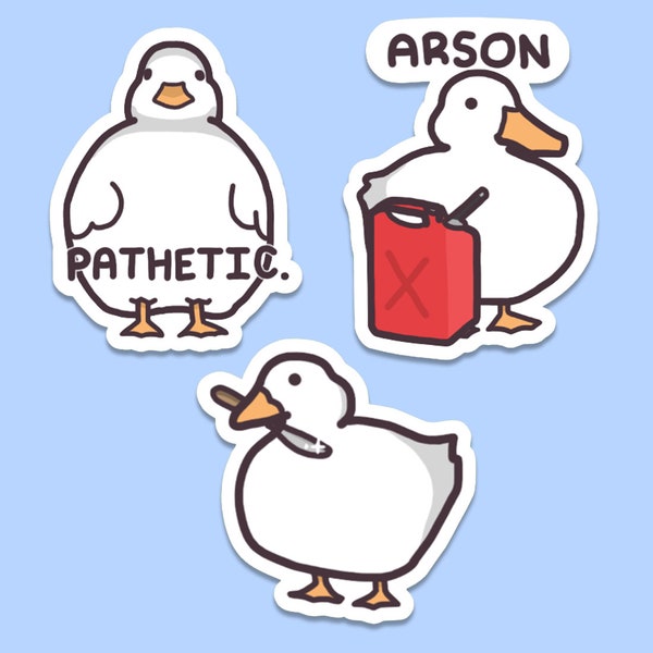 Cute Chaotic Duck Goose Stickers ~ Duck With Knife Committing Arson | Laptop Sticker Water Bottle Sticker Meme Sticker Funny Violent Gifts