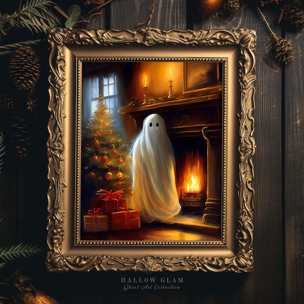 Christmas Ghost Wall Art Print, Ghost Painting, Halloween Decoration, Spooky Ghost, Vintage Poster, Gothic Victorian, Gothic Wall Art - P84