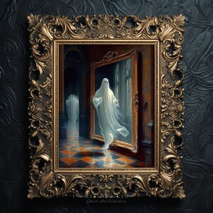 Ghost in the Museum, Art Poster Print, Gothic Victorian, Nostalgia Poster, Halloween Decor, Dark Academia, Spooky Ghost - P24