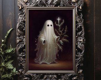 Christmas Ghost Art Print: Vintage Halloween Poster, Dark Academia (Digital Download)