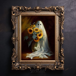 Ghost with Sunflowers Art Print: Gothic Dark Academia Decor (Digital Download)
