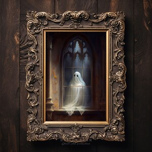 Ghost Looking Through an Gothic Window, Dark Academia, Vintage Poster, Ghost Prints, Haunting Ghost, Art Poster Print, Halloween Decor - P7