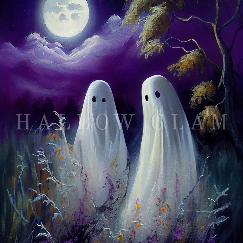 Two Ghosts Under the Moonlight, Ghost Art Print, a Dreamy Night ...