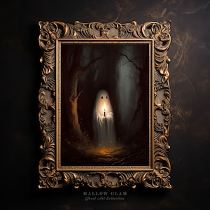 Fantasma nella foresta a lume di candela, stampa artistica da parete vintage con estetica Dark Academia, poster con stampa di fantasmi, decorazione di Halloween - P35