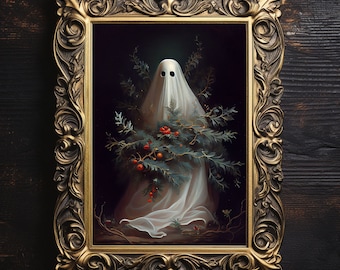 Vintage Ghost Christmas Art Print: Dark Academia Halloween Decor (Digital Download)