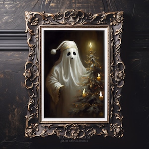 Weihnachtsbaum und Geist Poster, Vintage Poster Kunstdruck, Dark Academia, Spukender Geist, Halloween Dekoration - P77