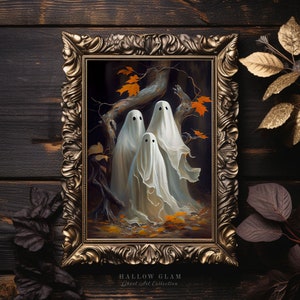 Los Tres Fantasmas del Otoño, Póster Vintage, Decoración de Halloween, Dark Academia, Impresión de Póster Artístico, Fantasma Inquietante, Pintura de Fantasmas - P75