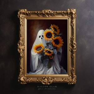 Sunflowers Ghost Portrait, Gothic Painting, Dark Academia, Floral Wall Art, Halloween Print, Vintage Spooky Decor, DIGITAL DOWNLOAD - P31