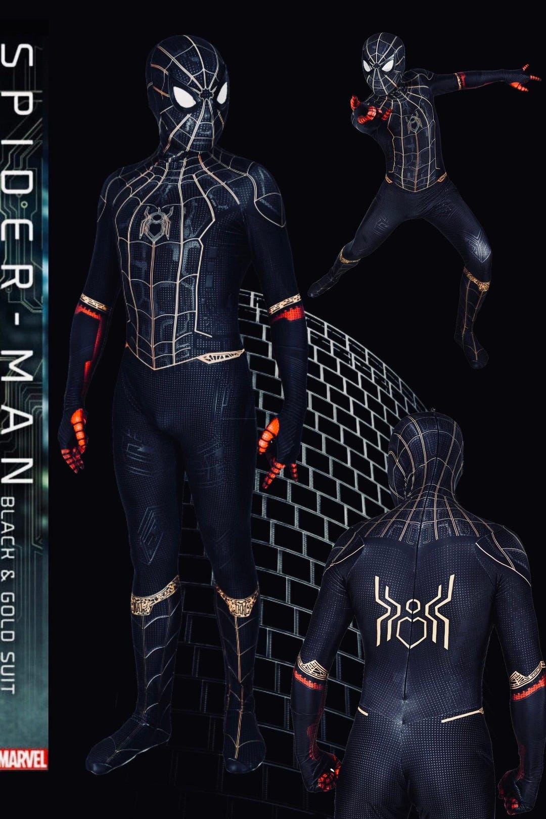 No Way Home Spider Suit Black and Gold Cosplay Costume Detached Mask - Etsy