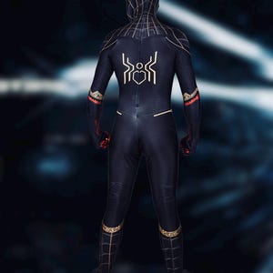 No way home spider suit black and gold cosplay costume detached mask image 4