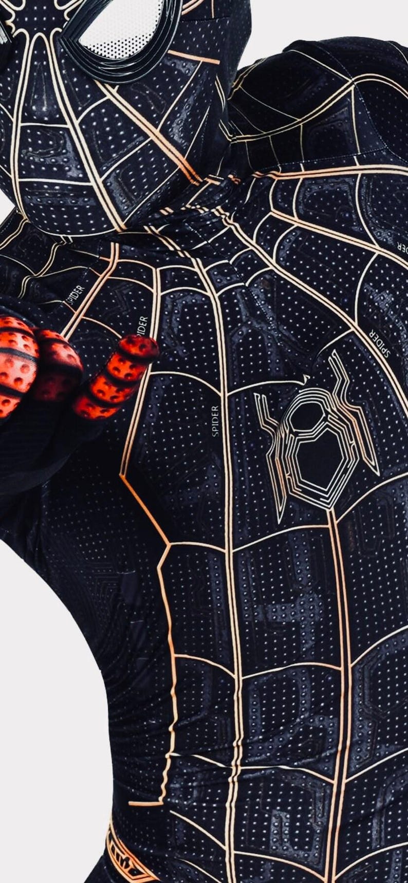 No way home spider suit black and gold cosplay costume detached mask image 9